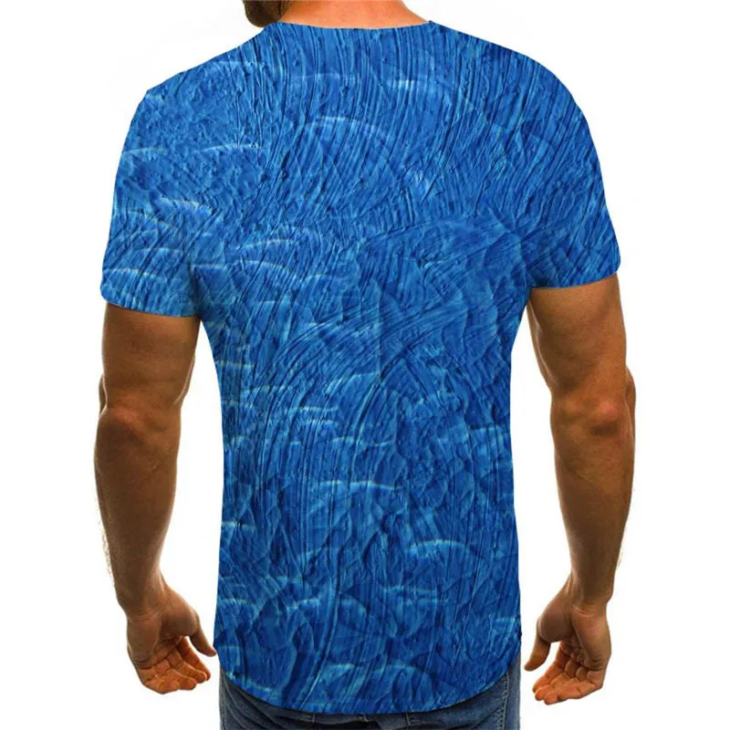 blue oil painting t shirts t shirt 3D special texture Casual men art costume different