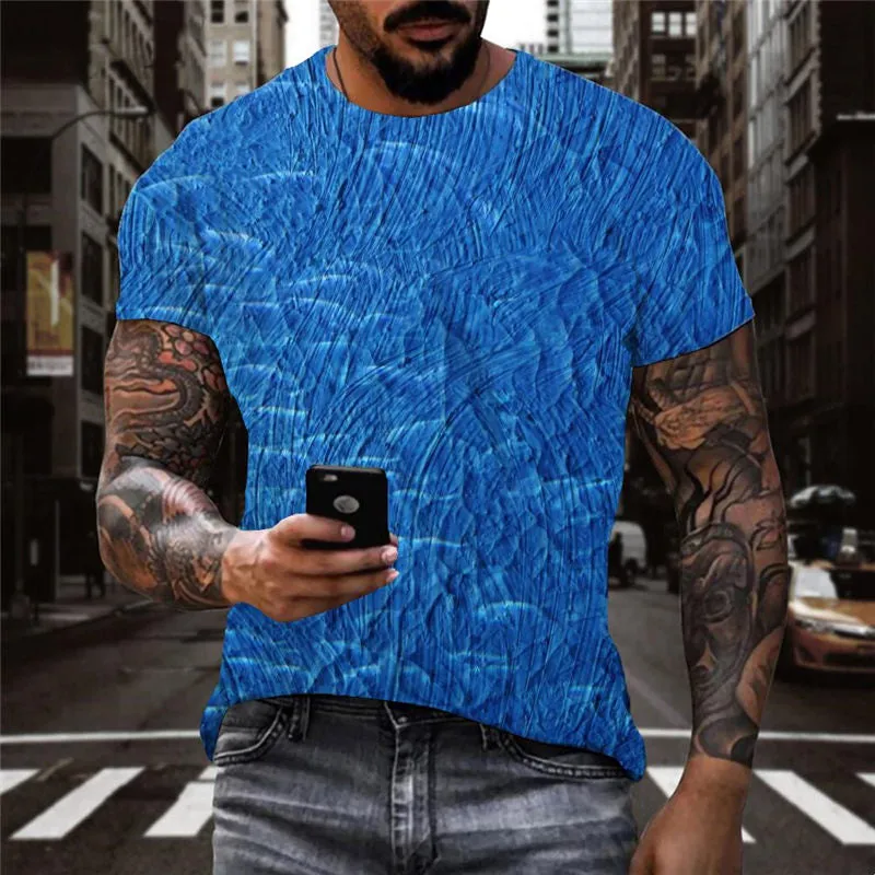 blue oil painting t shirts t shirt 3D special texture Casual men art costume different