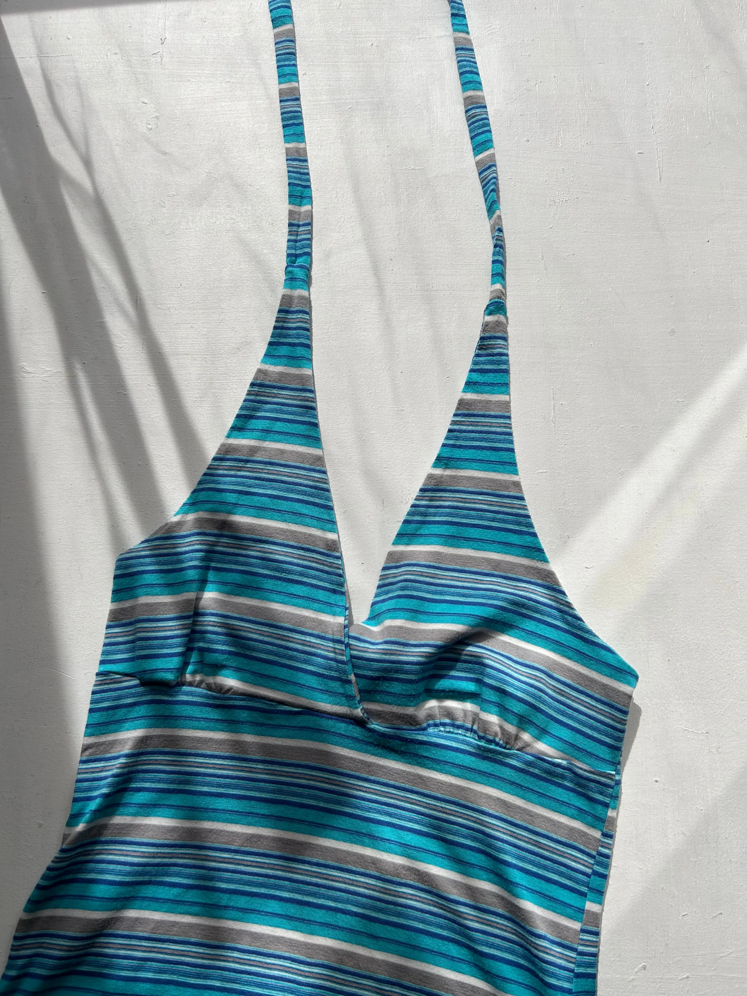 Blue striped stretchy halter top (S/M)