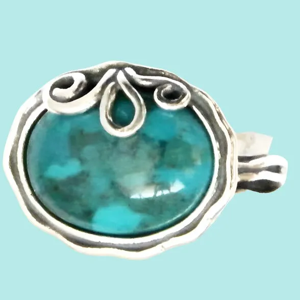 Bohemian Elegance: Sterling Silver Ring with Eilat Stone by Israeli Designer