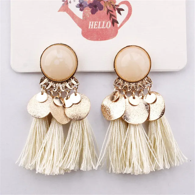 Bohemian Sequins Tassel Earrings for Women Wedding Party Acrylic Beads Statement Drop Earrings Long Vintage Fringing Jewelry