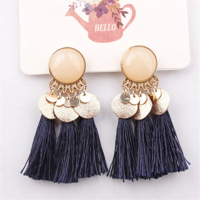 Bohemian Sequins Tassel Earrings for Women Wedding Party Acrylic Beads Statement Drop Earrings Long Vintage Fringing Jewelry