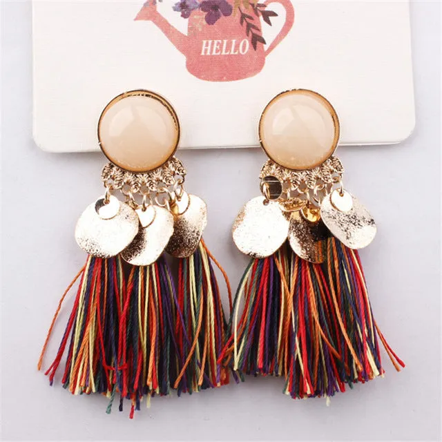 Bohemian Sequins Tassel Earrings for Women Wedding Party Acrylic Beads Statement Drop Earrings Long Vintage Fringing Jewelry