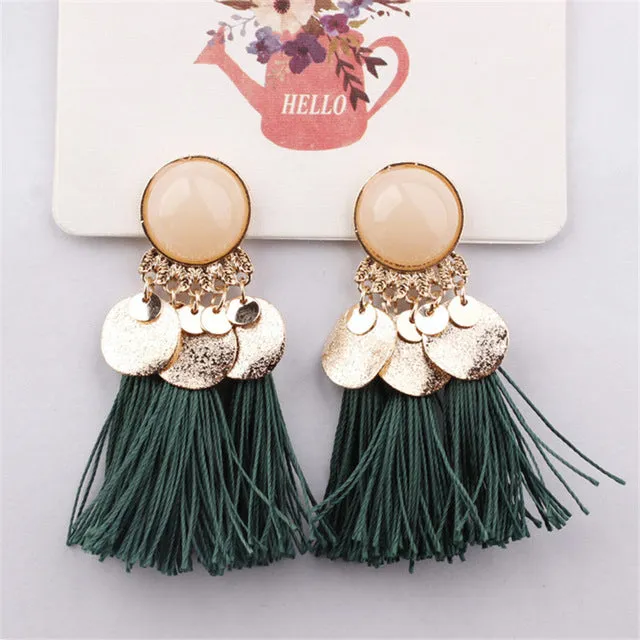 Bohemian Sequins Tassel Earrings for Women Wedding Party Acrylic Beads Statement Drop Earrings Long Vintage Fringing Jewelry