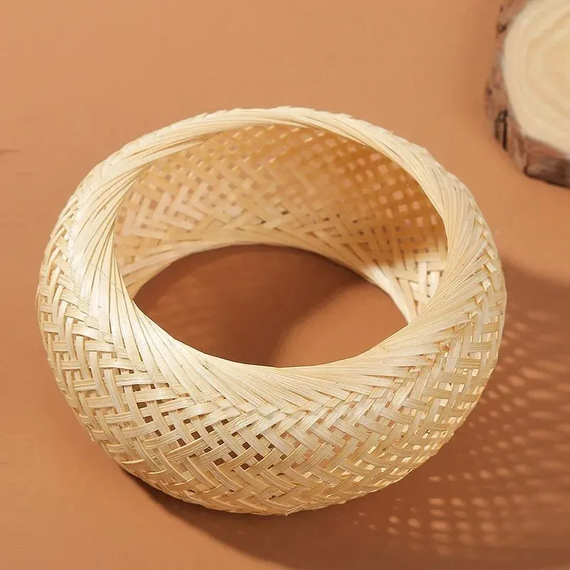 Boho Chic Handmade Bamboo & Rattan Weave Bangles - Bohemian Beach Style Bracelet for Women