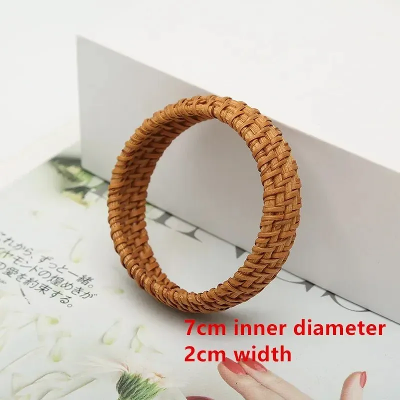 Boho Chic Handmade Bamboo & Rattan Weave Bangles - Bohemian Beach Style Bracelet for Women