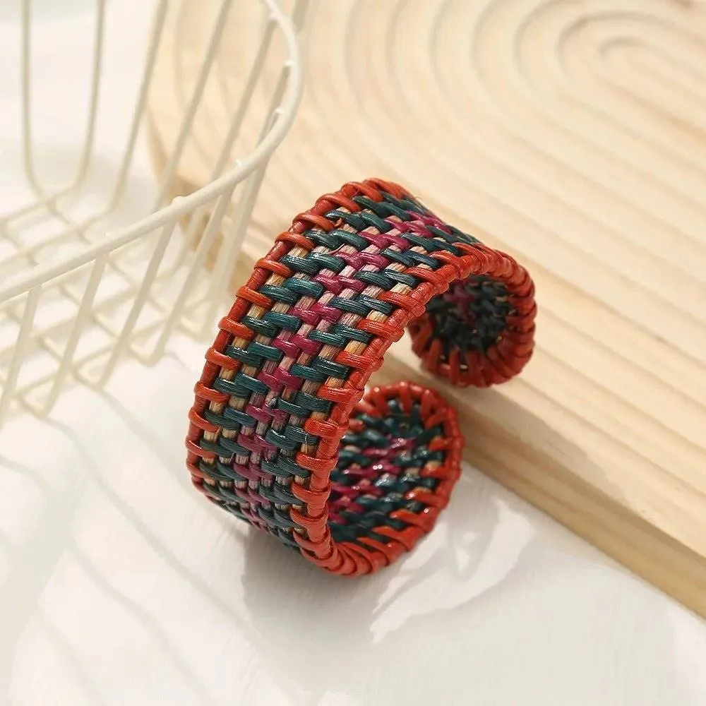 Boho Chic Handmade Bamboo & Rattan Weave Bangles - Bohemian Beach Style Bracelet for Women