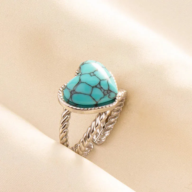 Boho Turquoise Adjustable Ring - Stainless Steel Ethnic Jewelry