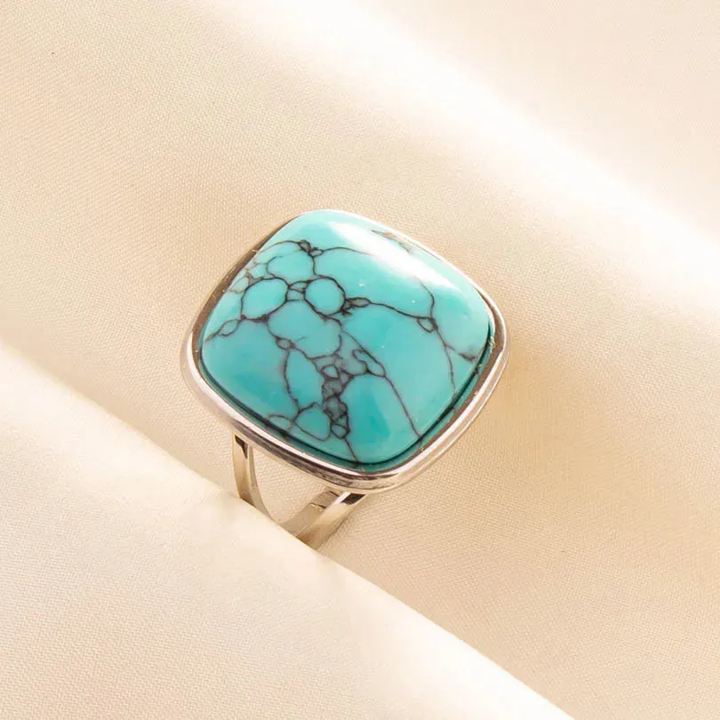 Boho Turquoise Adjustable Ring - Stainless Steel Ethnic Jewelry