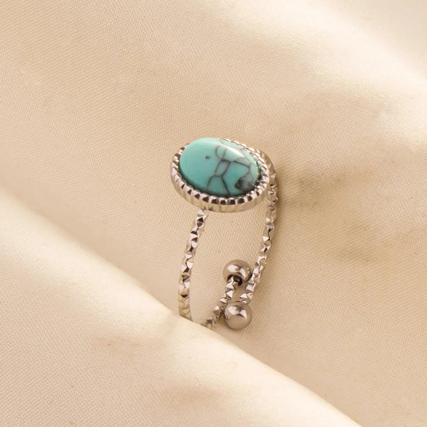 Boho Turquoise Adjustable Ring - Stainless Steel Ethnic Jewelry