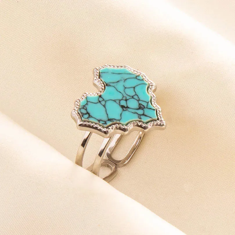 Boho Turquoise Adjustable Ring - Stainless Steel Ethnic Jewelry