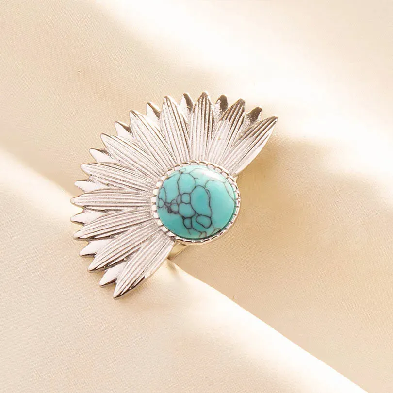 Boho Turquoise Adjustable Ring - Stainless Steel Ethnic Jewelry