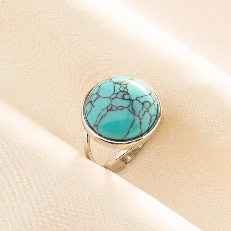 Boho Turquoise Adjustable Ring - Stainless Steel Ethnic Jewelry