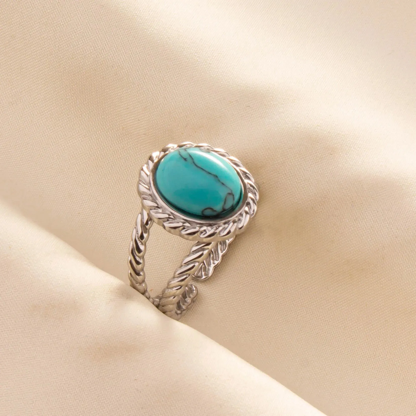 Boho Turquoise Adjustable Ring - Stainless Steel Ethnic Jewelry