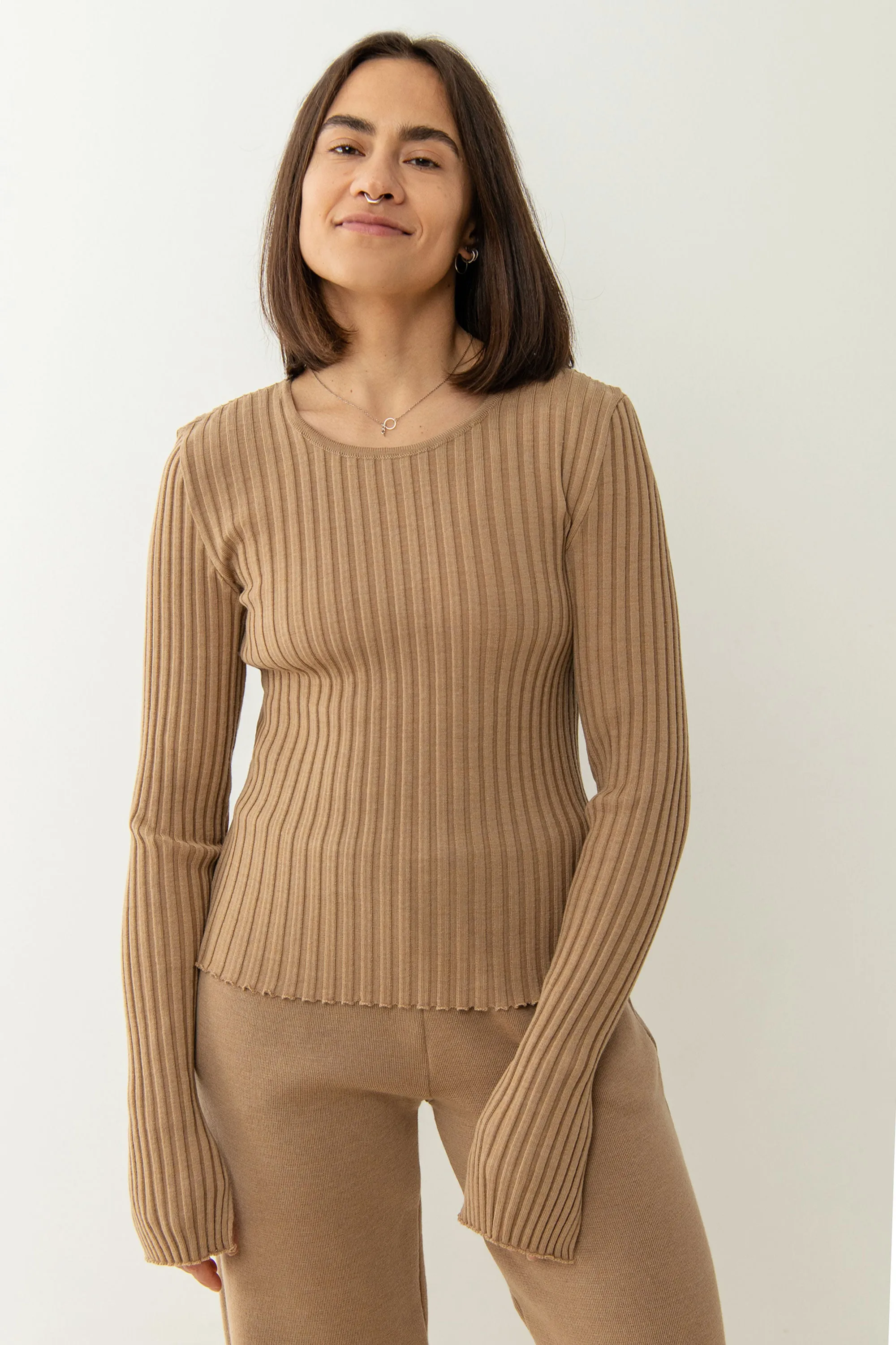 Brera 100% Merino Long-sleeve Top Beige