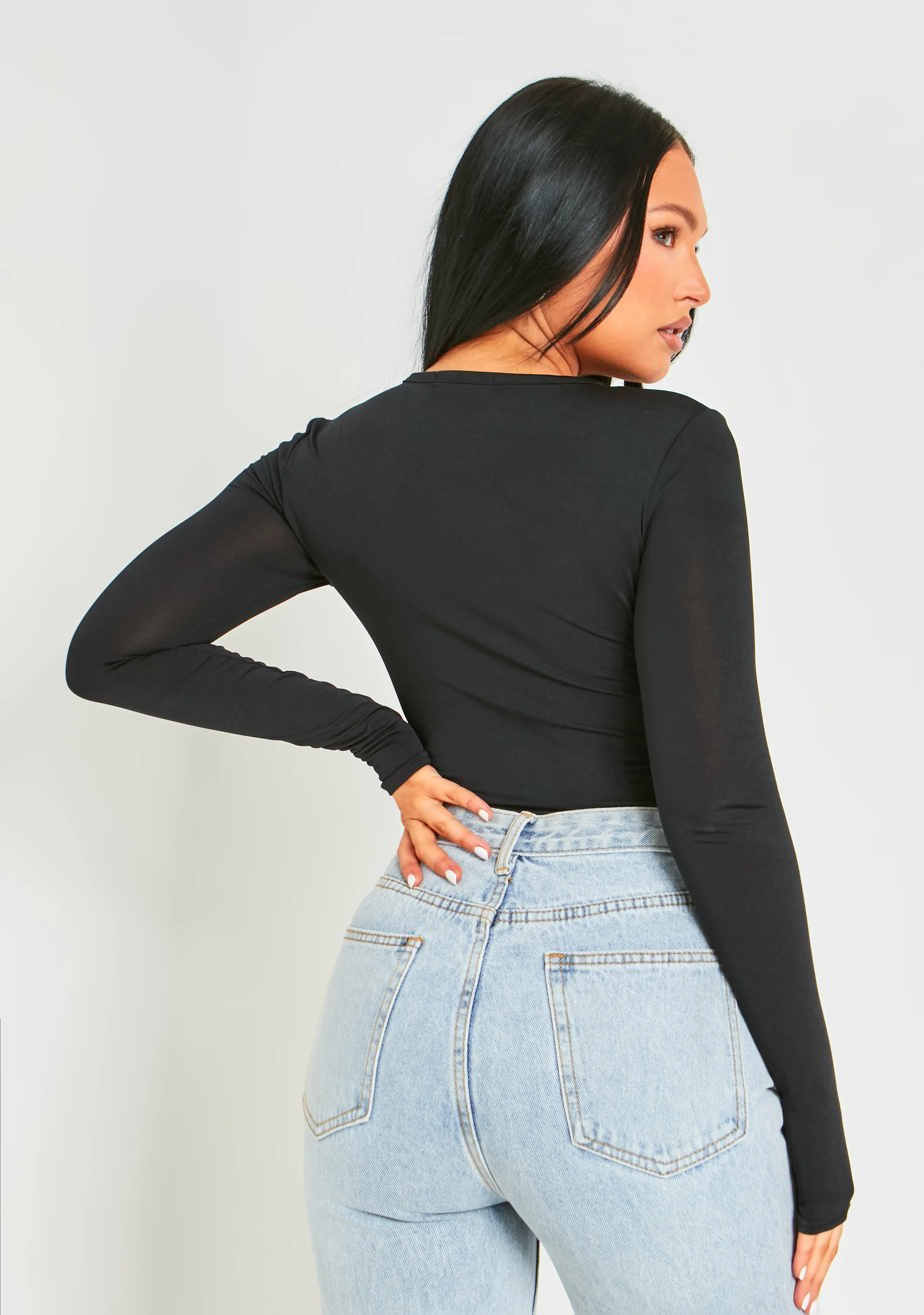 Bronte Black Cut Out Asymmetric Long Sleeve Bodysuit