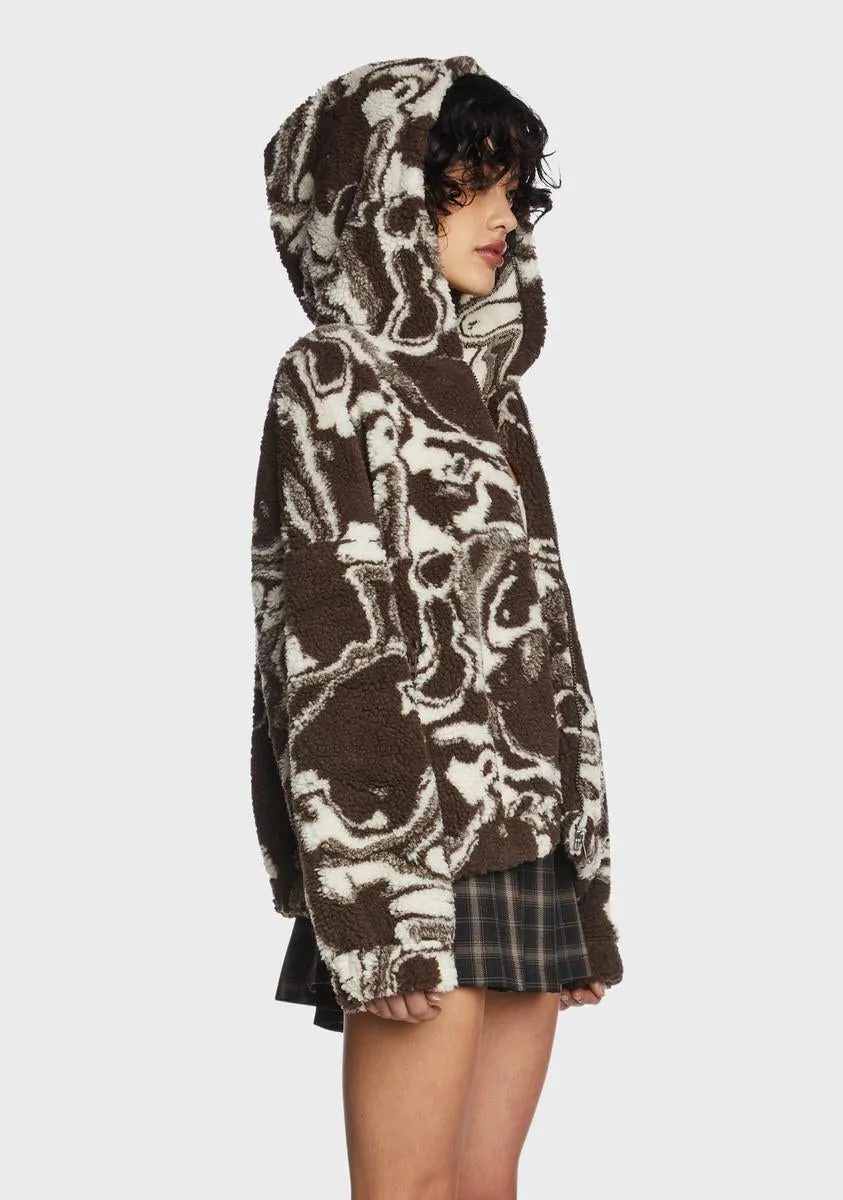 Brown Swirl Print Teddy Jacket