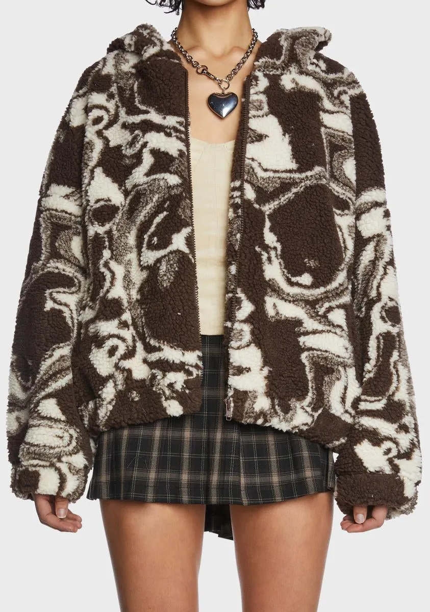 Brown Swirl Print Teddy Jacket