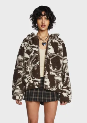 Brown Swirl Print Teddy Jacket