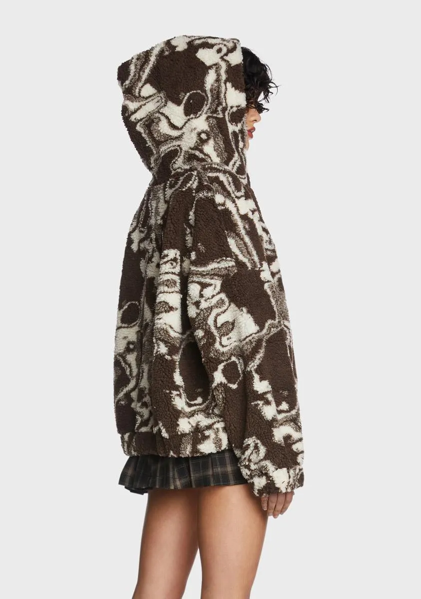 Brown Swirl Print Teddy Jacket