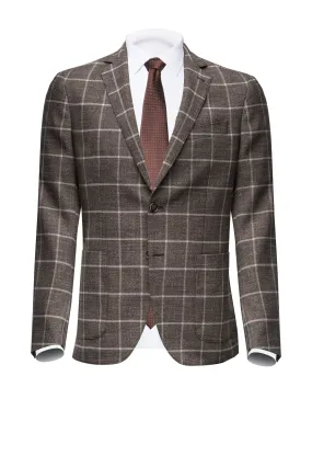 Brown Wool Blazer with Beige Windowpane