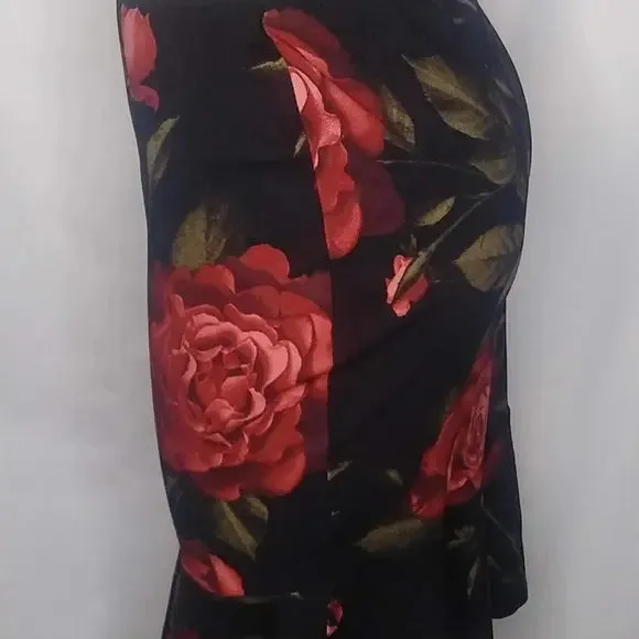 Burgundy or Black Pencil Skirt with Big Flowers