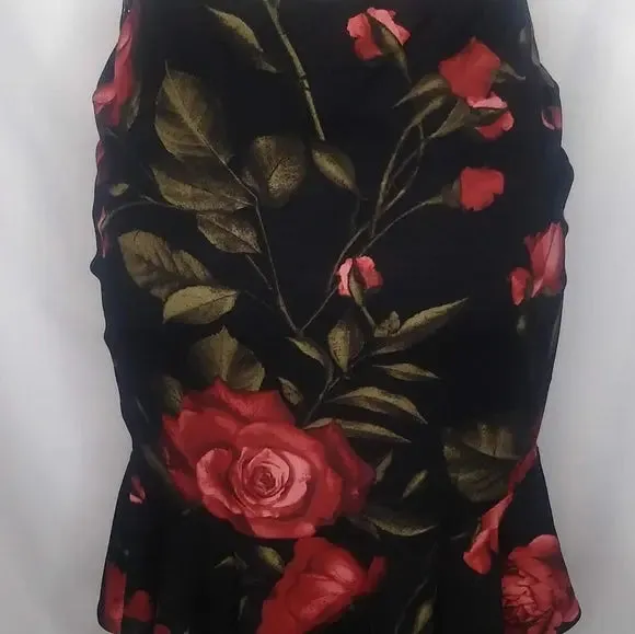 Burgundy or Black Pencil Skirt with Big Flowers