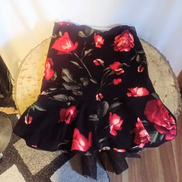 Burgundy or Black Pencil Skirt with Big Flowers