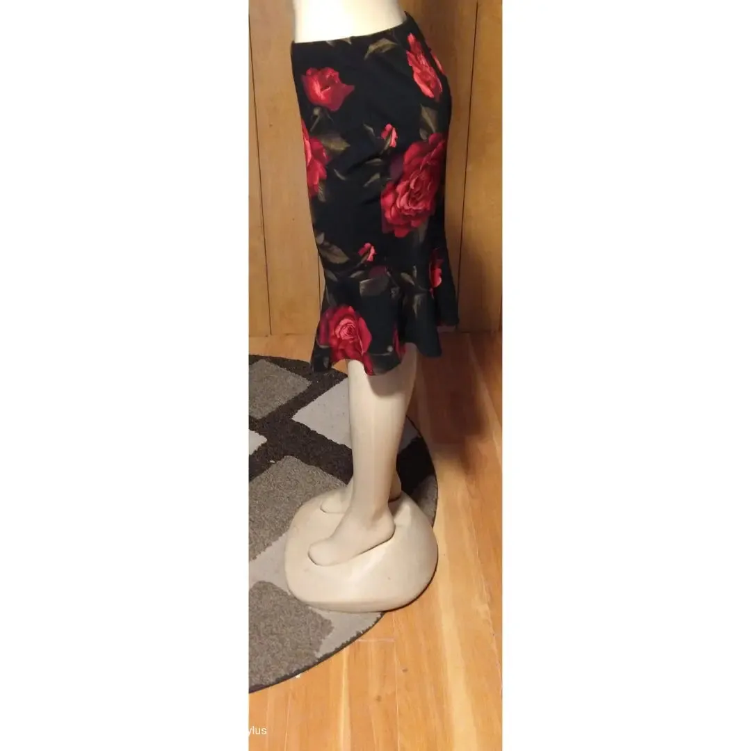 Burgundy or Black Pencil Skirt with Big Flowers