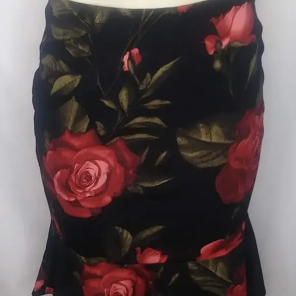 Burgundy or Black Pencil Skirt with Big Flowers