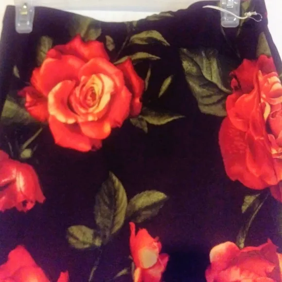 Burgundy or Black Pencil Skirt with Big Flowers