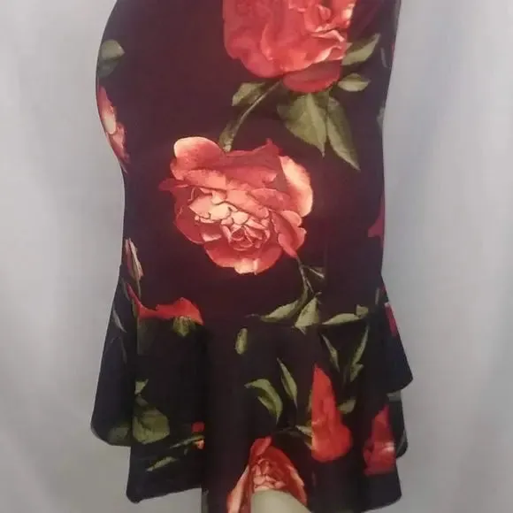 Burgundy or Black Pencil Skirt with Big Flowers