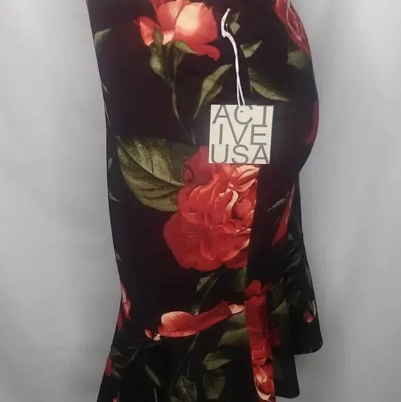 Burgundy or Black Pencil Skirt with Big Flowers