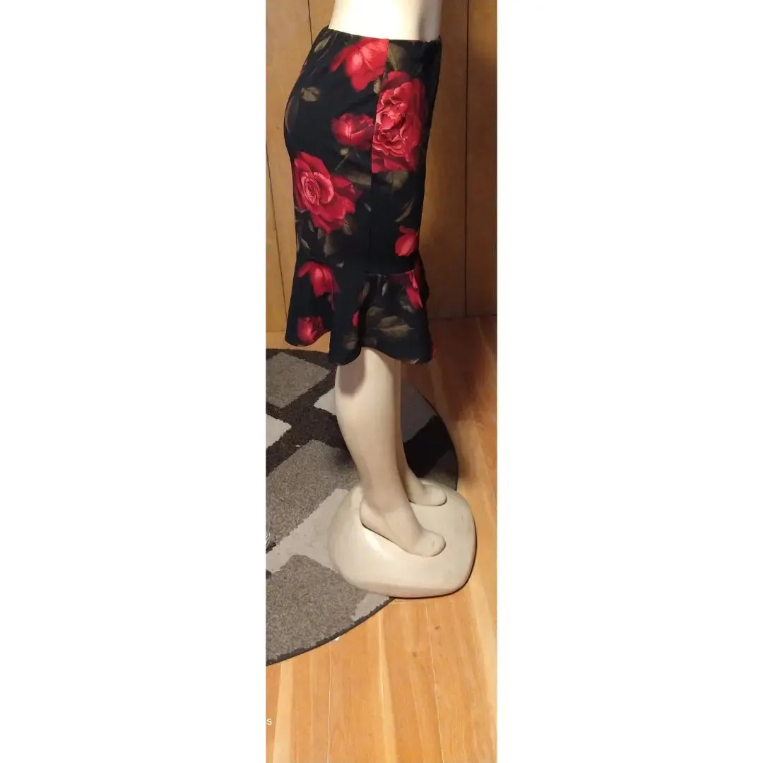 Burgundy or Black Pencil Skirt with Big Flowers