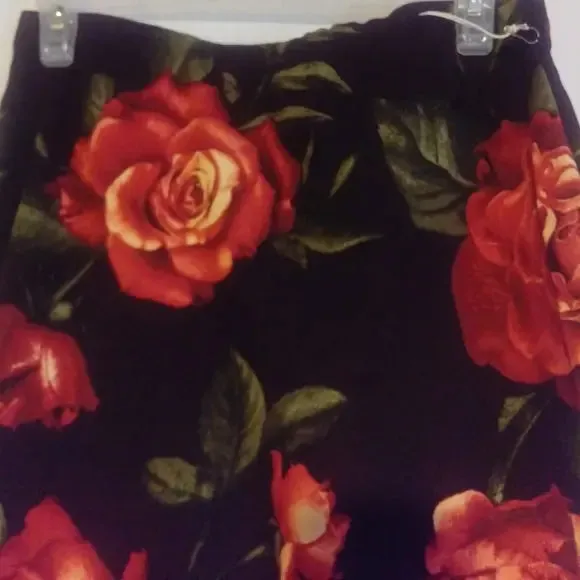 Burgundy or Black Pencil Skirt with Big Flowers