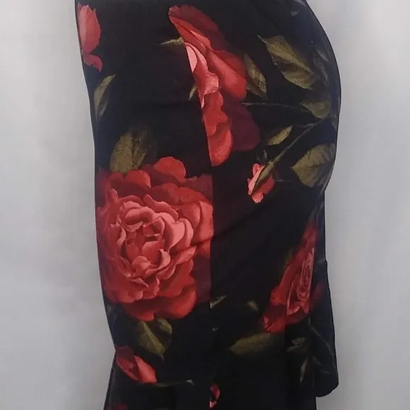 Burgundy or Black Pencil Skirt with Big Flowers