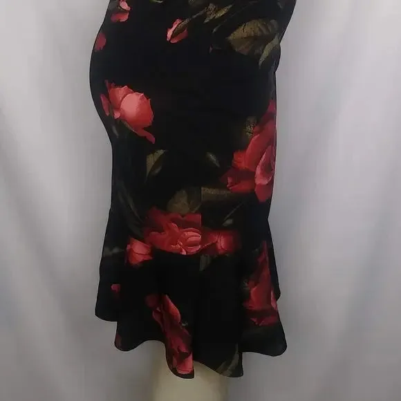 Burgundy or Black Pencil Skirt with Big Flowers