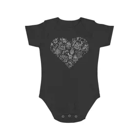 Camping Illustration Heart 100% Cotton Short Sleeve Baby Bodysuit