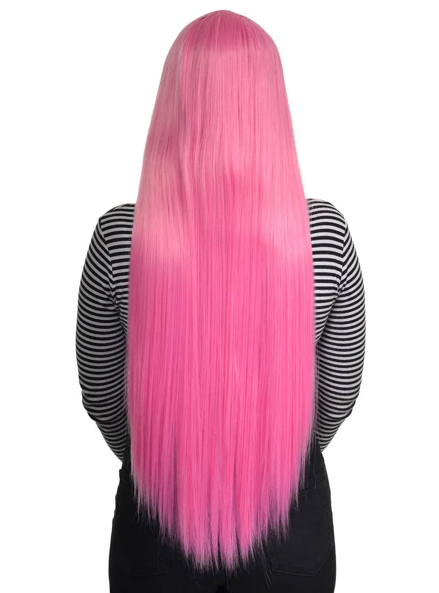 Candy Pink Extra Long Womens Synthetic Lace Part Fashion Wig