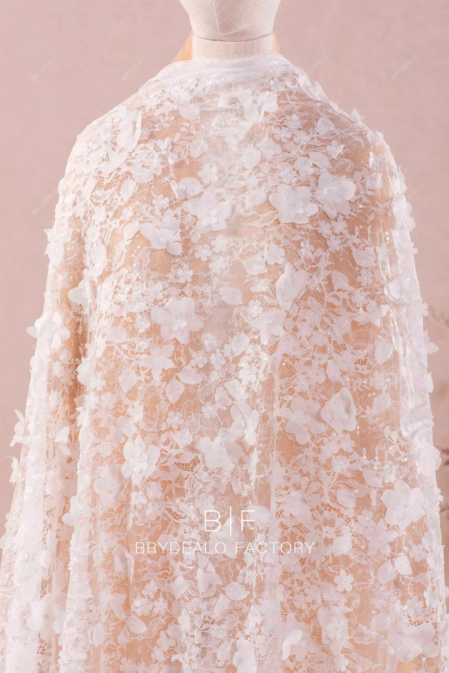 Chantilly Lace with Laser Cut Chiffon 3D Flowers