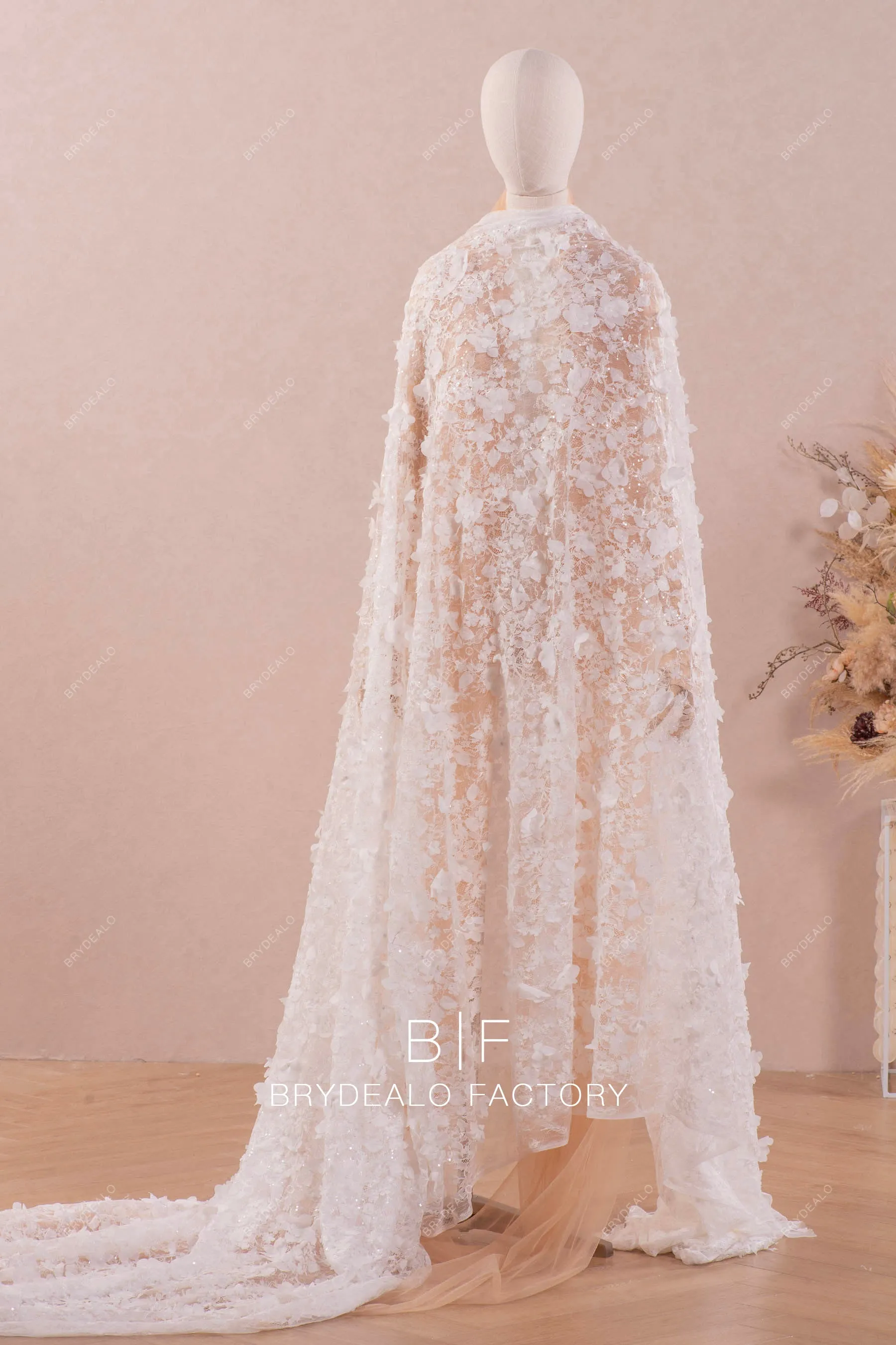 Chantilly Lace with Laser Cut Chiffon 3D Flowers