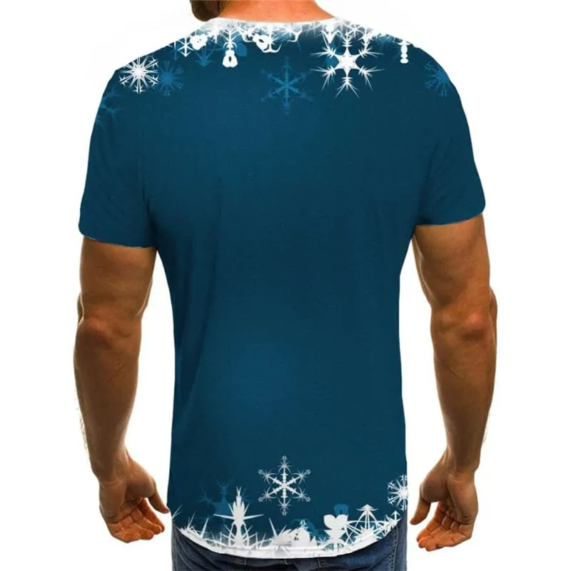 Christmas T-shirt Men Snowflake T-shirts 3d New Year Tshirts Cool Blue Tshirts Novelty