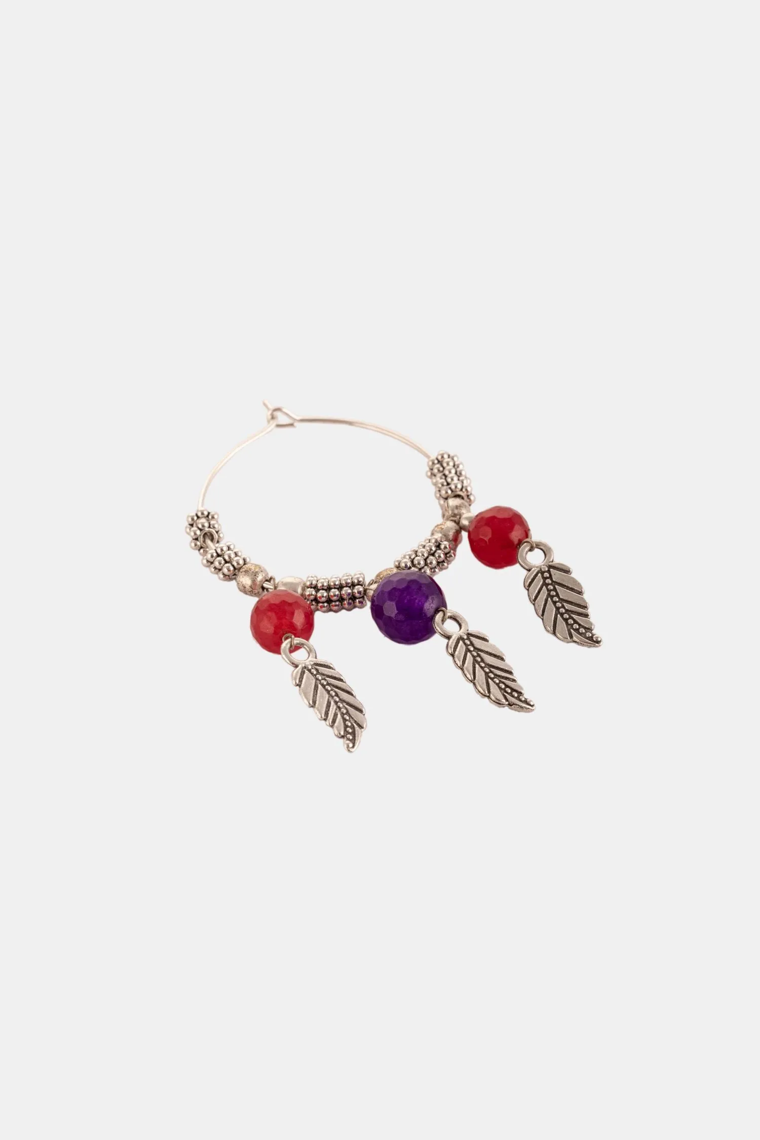 Circle Hoops With Red Ghungroo And Hanging Leaves