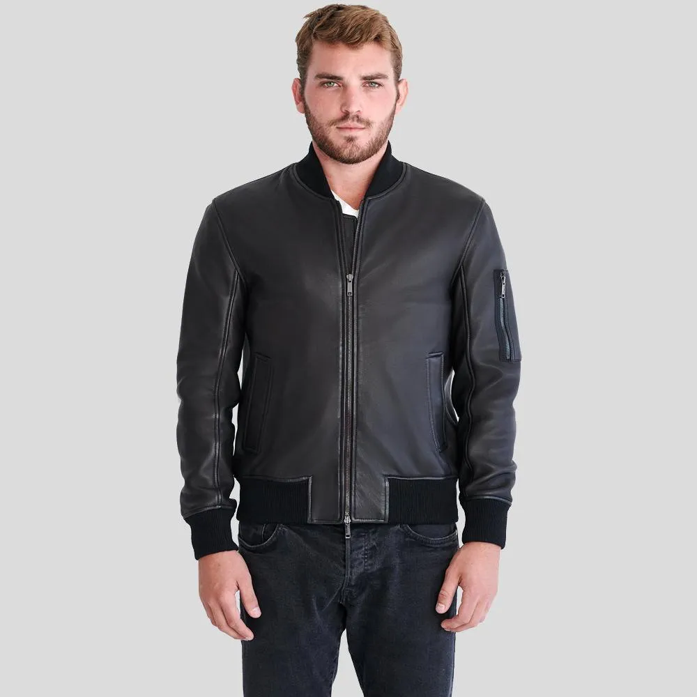 Clark Black Bomber Lambskin Leather Jacket for Men