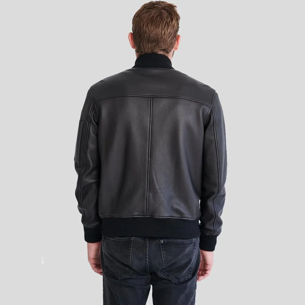 Clark Black Bomber Lambskin Leather Jacket for Men