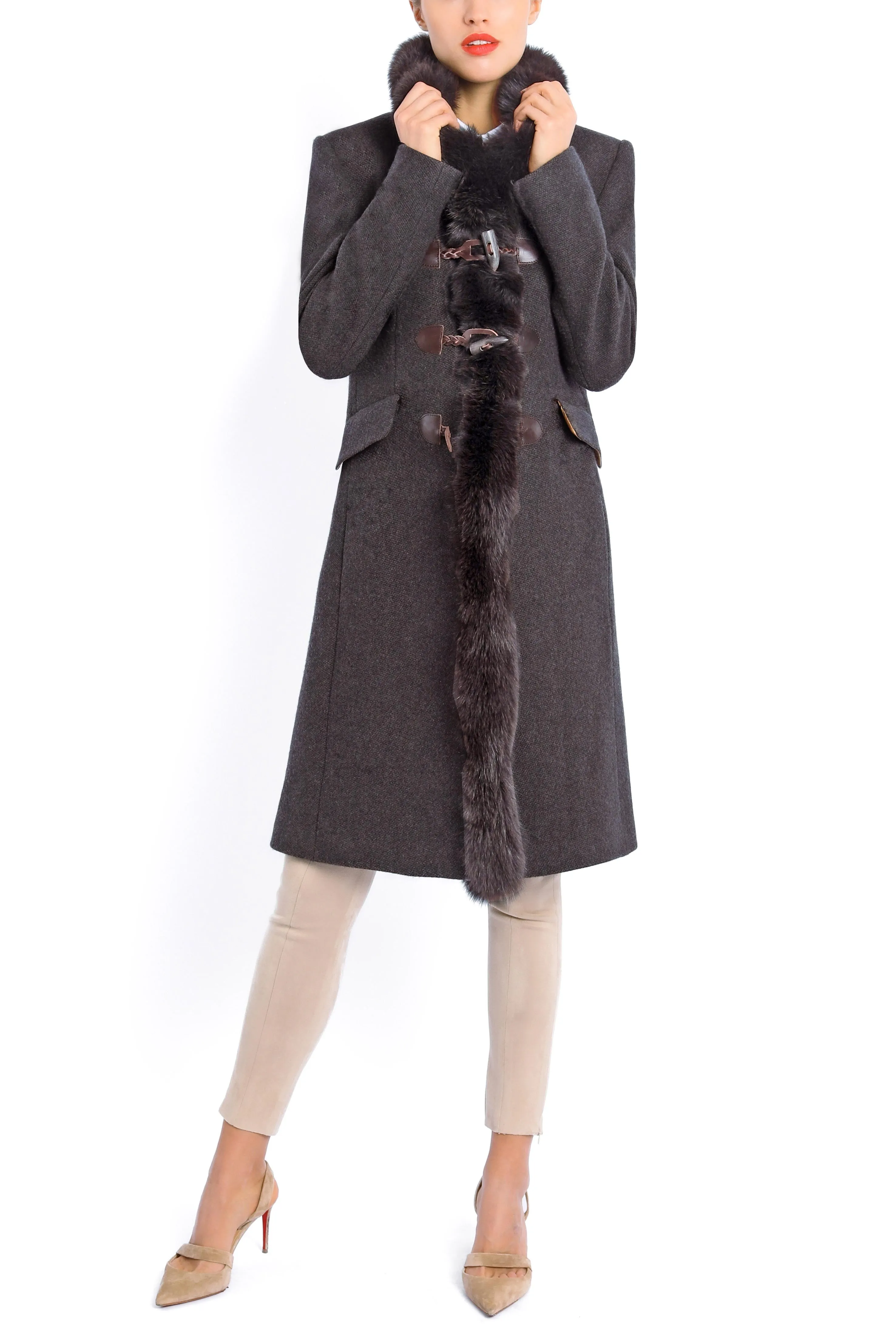 Coat from cashmere-piqué in brown melange