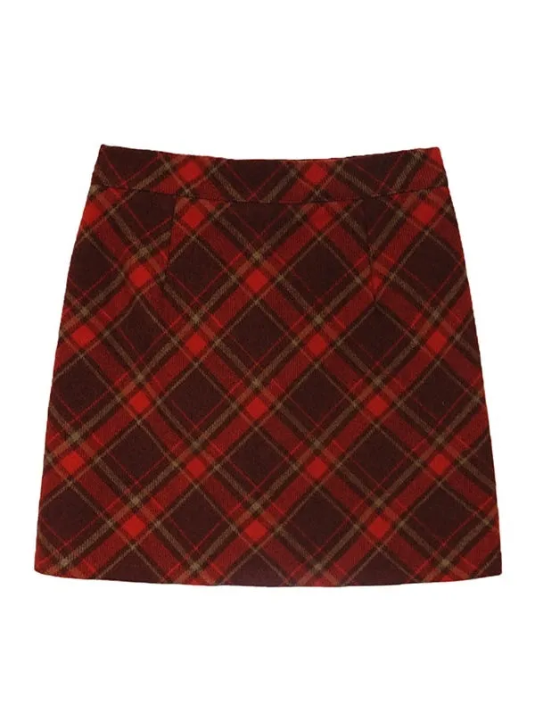 College Style 2-Pattern High Waist Plaid Skirt