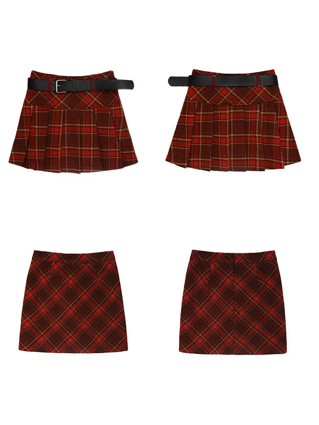 College Style 2-Pattern High Waist Plaid Skirt