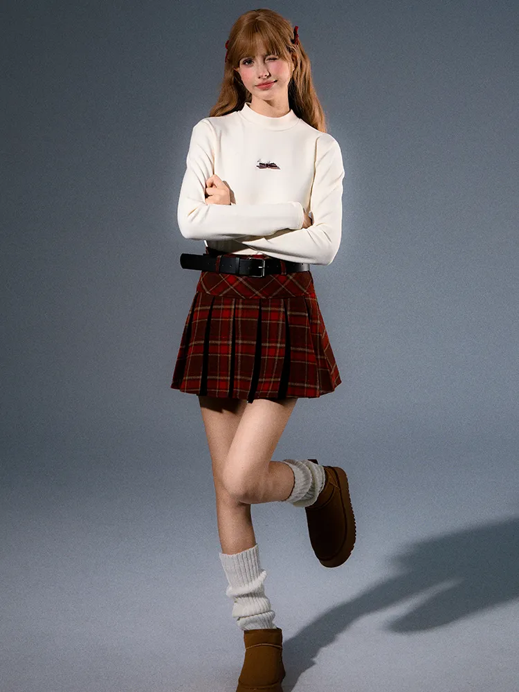 College Style 2-Pattern High Waist Plaid Skirt