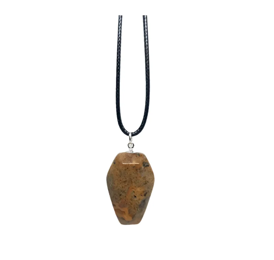 Crazy Lace Agate Crystal Coffin Pendant Necklace